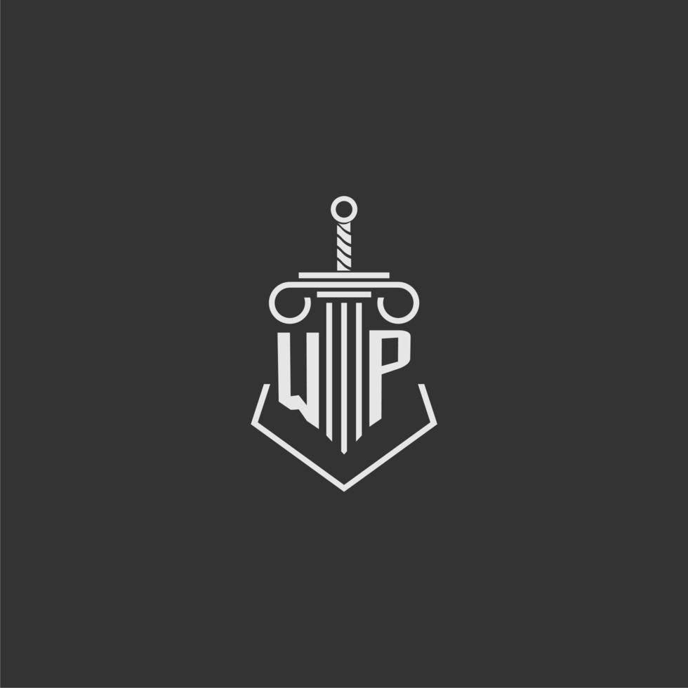 WP initial monogram law firm with sword and pillar logo design vector