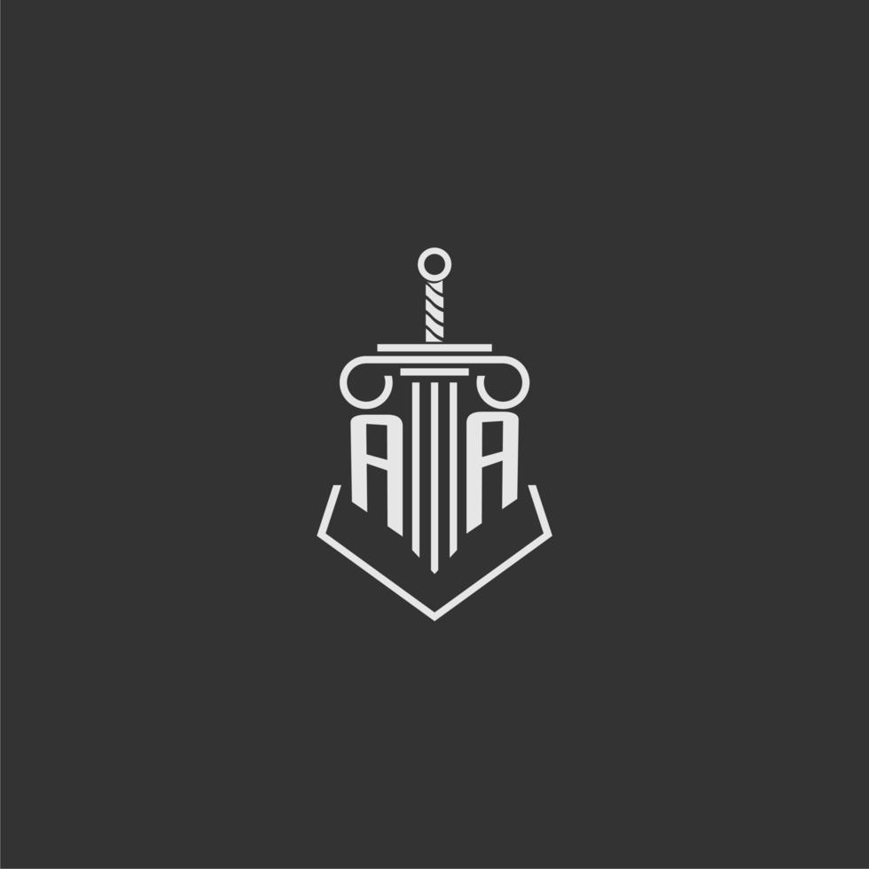 AA initial monogram law firm with sword and pillar logo design vector