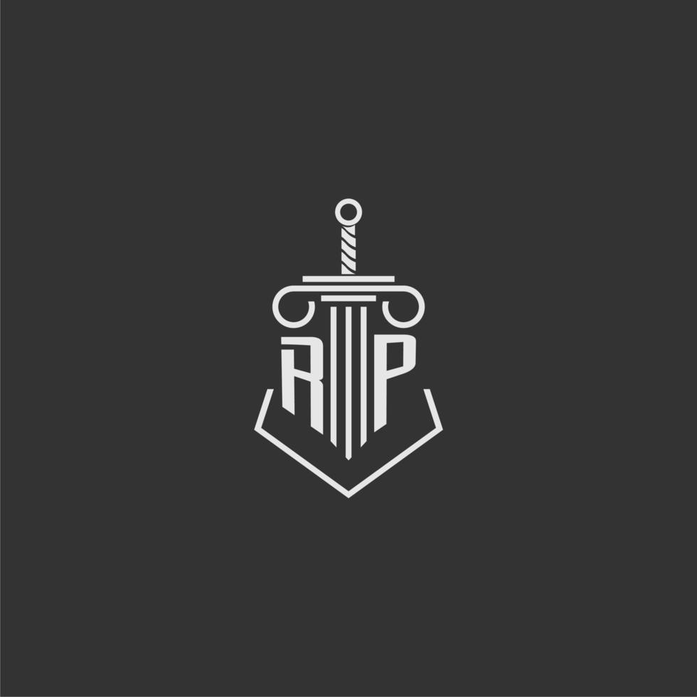 RP initial monogram law firm with sword and pillar logo design vector