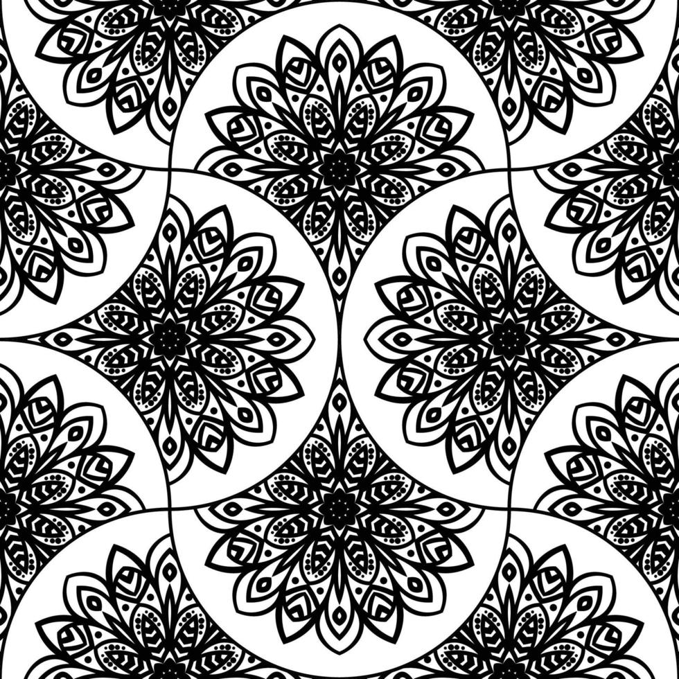 Abstract mandala fish scale seamless pattern. Ornamental tile, mosaic background. Floral patchwork infinity card. Arabic, Indian, ottoman motifs. vector