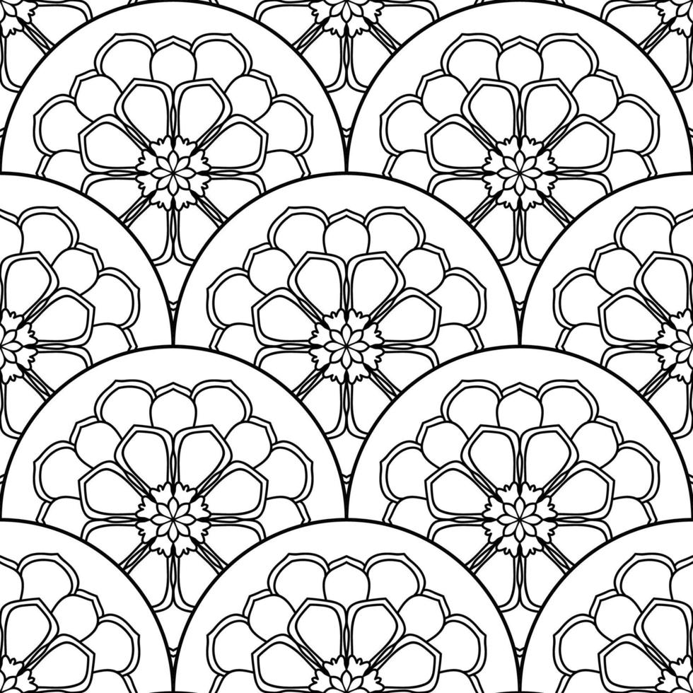 Abstract mandala fish scale seamless pattern. Ornamental tile, mosaic background. Floral patchwork infinity card. Arabic, Indian, ottoman motifs. vector