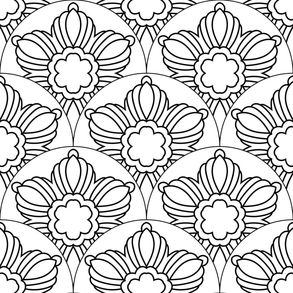 Abstract mandala fish scale seamless pattern. Ornamental tile, mosaic background. Floral patchwork infinity card. Arabic, Indian, ottoman motifs. vector