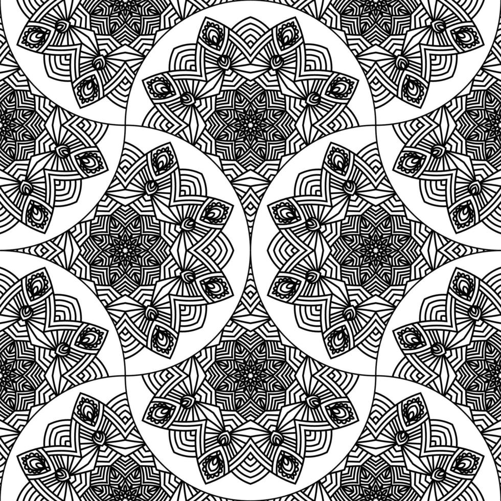 Abstract mandala fish scale seamless pattern. Ornamental tile, mosaic background. Floral patchwork infinity card. Arabic, Indian, ottoman motifs. vector