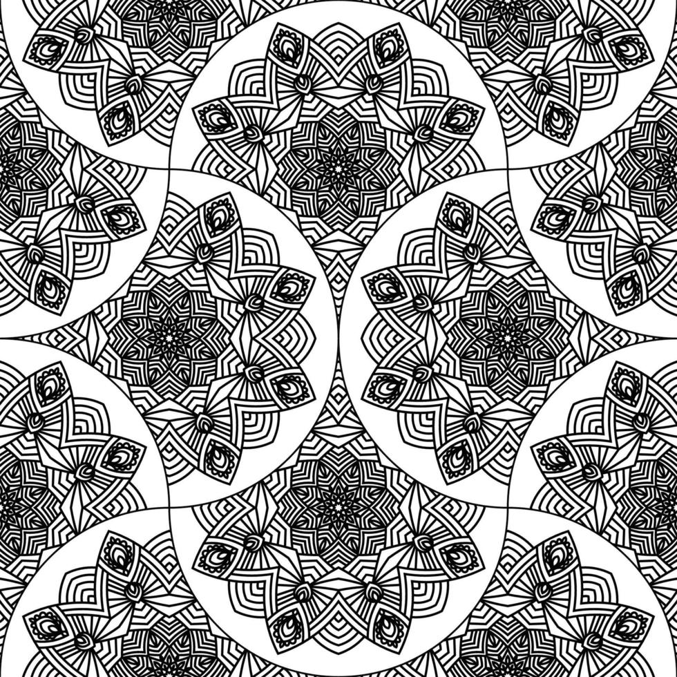 Abstract mandala fish scale seamless pattern. Ornamental tile, mosaic background. Floral patchwork infinity card. Arabic, Indian, ottoman motifs. vector