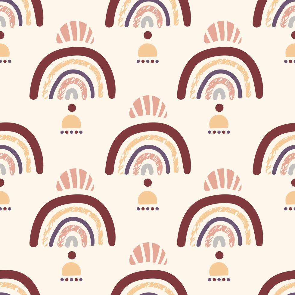 Cute cartoon textured rainbow in flat style seamless pattern. Childlike geo and weather background. Wrapping paper, textile, infinity card. vector