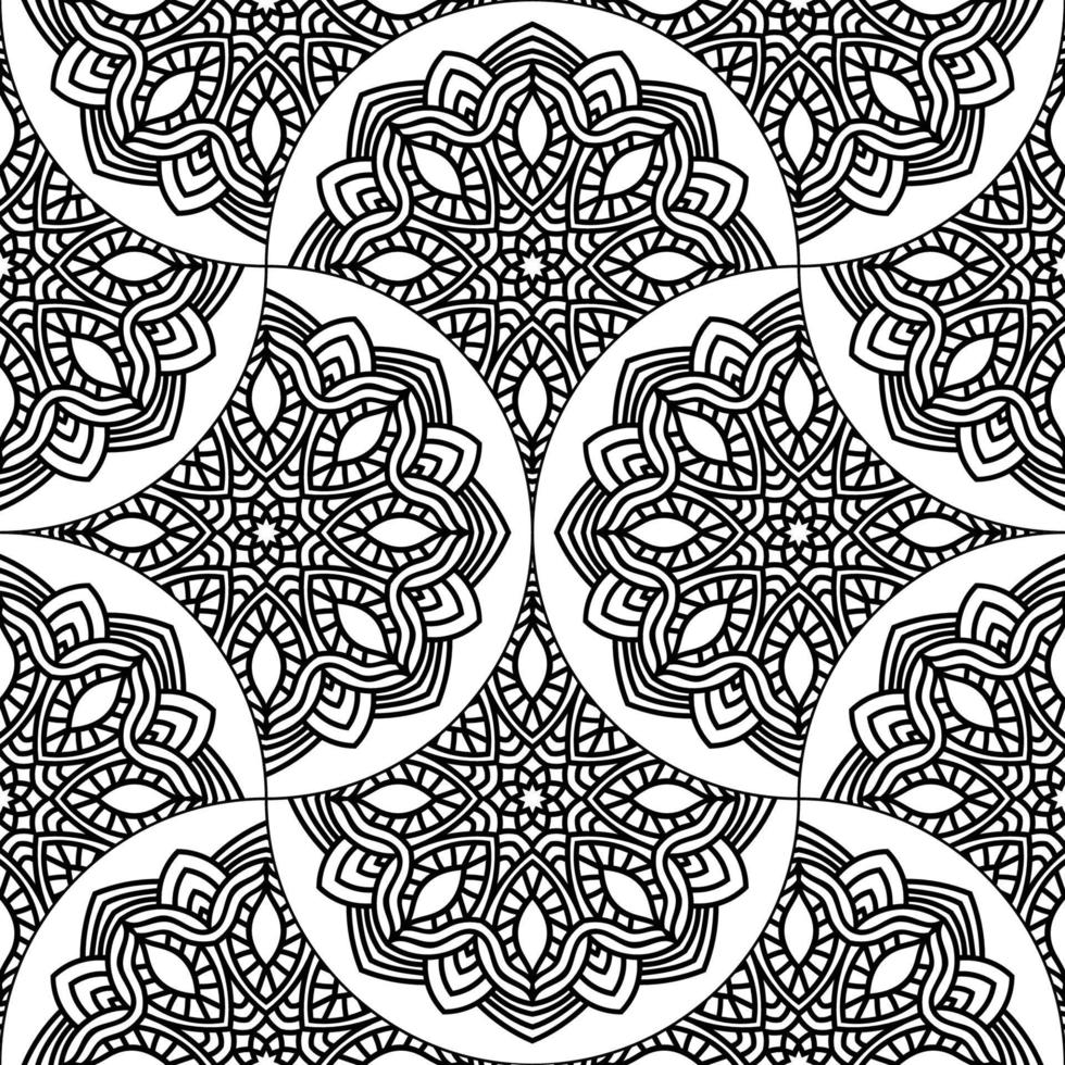 Abstract mandala fish scale seamless pattern. Ornamental tile, mosaic background. Floral patchwork infinity card. Arabic, Indian, ottoman motifs. vector