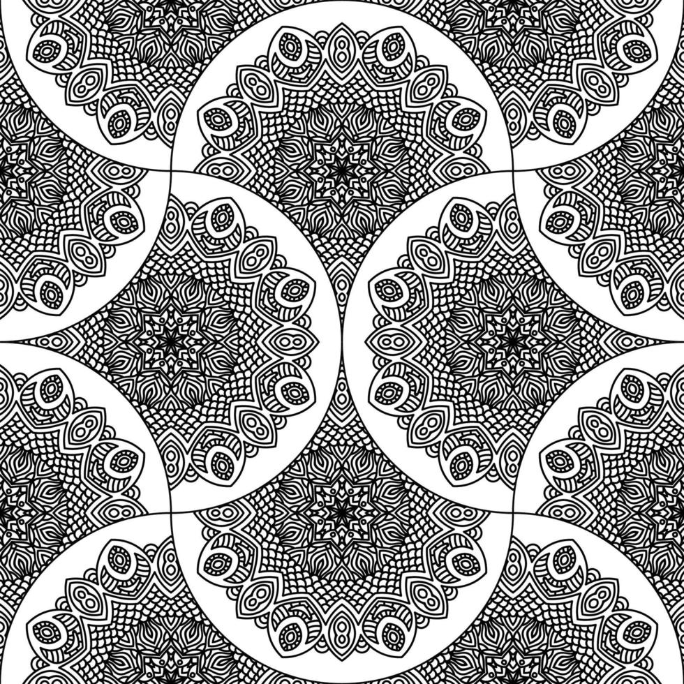 Abstract mandala fish scale seamless pattern. Ornamental tile, mosaic background. Floral patchwork infinity card. Arabic, Indian, ottoman motifs. vector