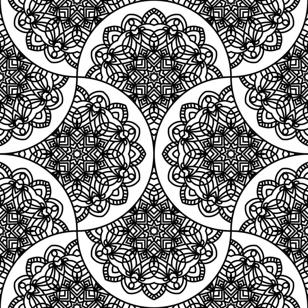 Abstract mandala fish scale seamless pattern. Ornamental tile, mosaic background. Floral patchwork infinity card. Arabic, Indian, ottoman motifs. vector