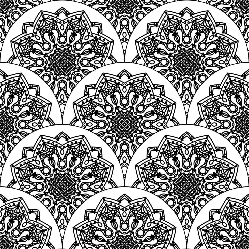 Abstract mandala fish scale seamless pattern. Ornamental tile, mosaic background. Floral patchwork infinity card. Arabic, Indian, ottoman motifs. vector