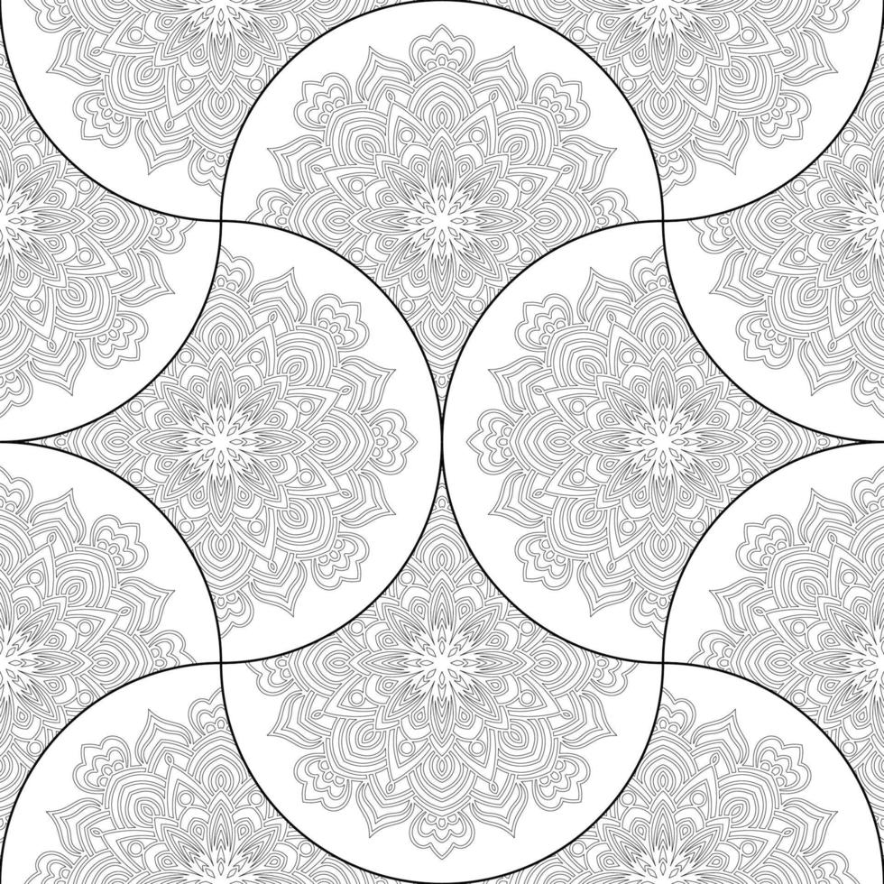 Abstract mandala fish scale seamless pattern. Ornamental tile, mosaic background. Floral patchwork infinity card. Arabic, Indian, ottoman motifs. vector