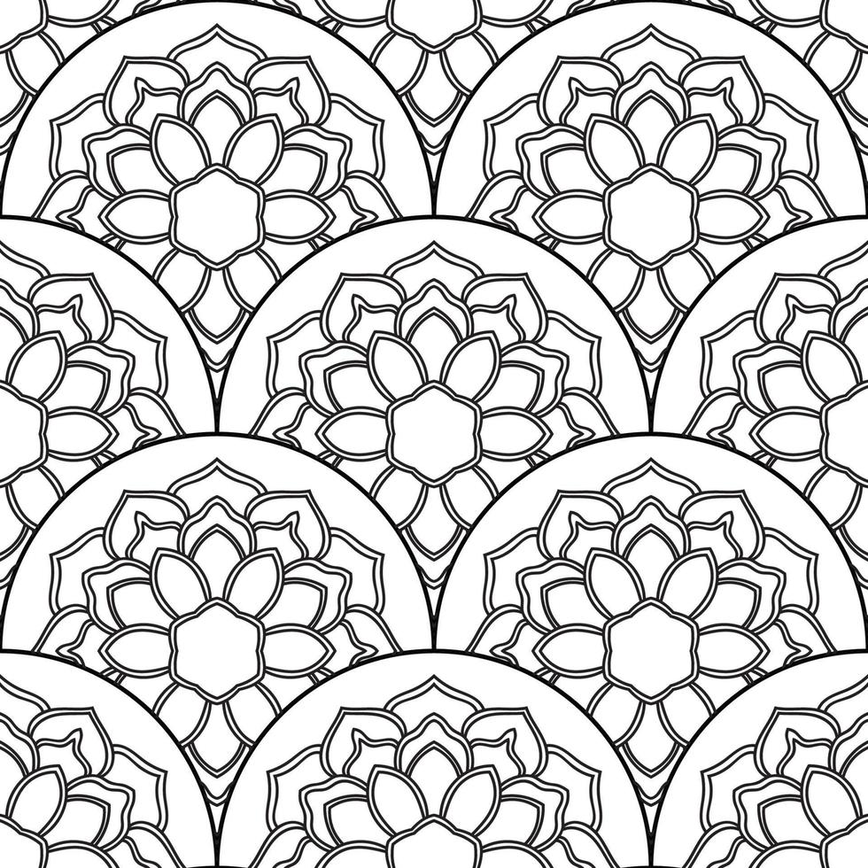Abstract mandala fish scale seamless pattern. Ornamental tile, mosaic background. Floral patchwork infinity card. Arabic, Indian, ottoman motifs. vector