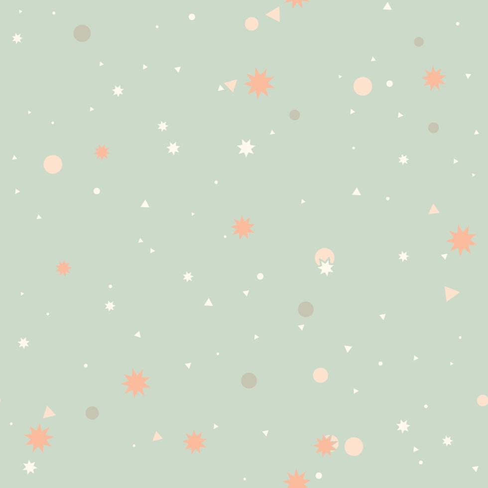 Messy circles and stars of different sizes  background. Confetti seamless pattern with round shapes, dots. Geometric wrapping paper. vector