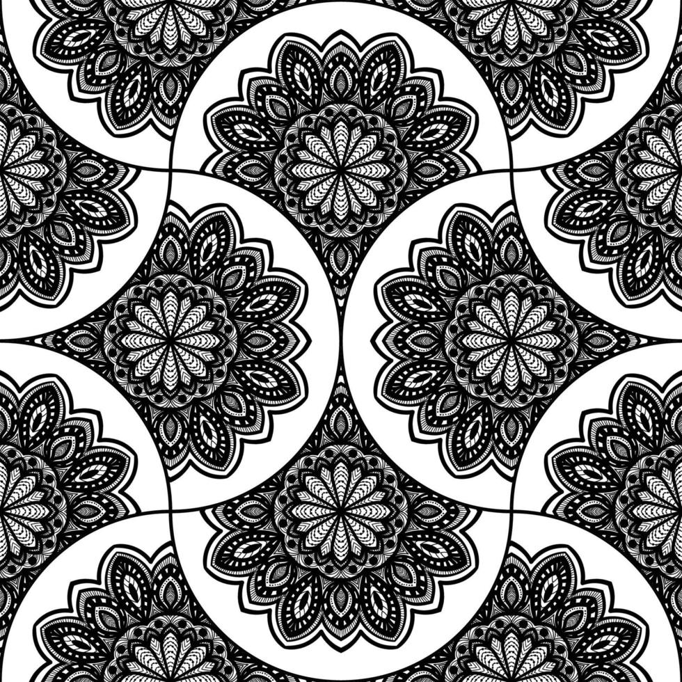 Abstract mandala fish scale seamless pattern. Ornamental tile, mosaic background. Floral patchwork infinity card. Arabic, Indian, ottoman motifs. vector