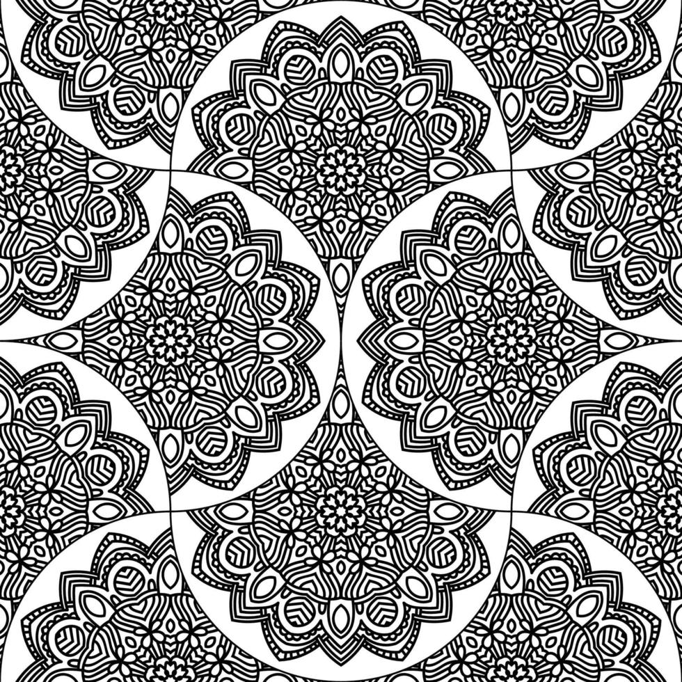 Abstract mandala fish scale seamless pattern. Ornamental tile, mosaic background. Floral patchwork infinity card. Arabic, Indian, ottoman motifs. vector