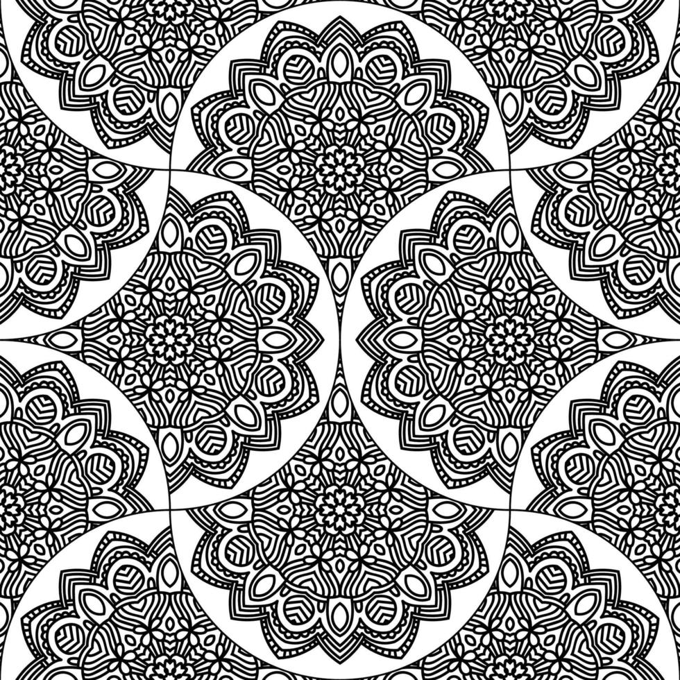 Abstract mandala fish scale seamless pattern. Ornamental tile, mosaic background. Floral patchwork infinity card. Arabic, Indian, ottoman motifs. vector