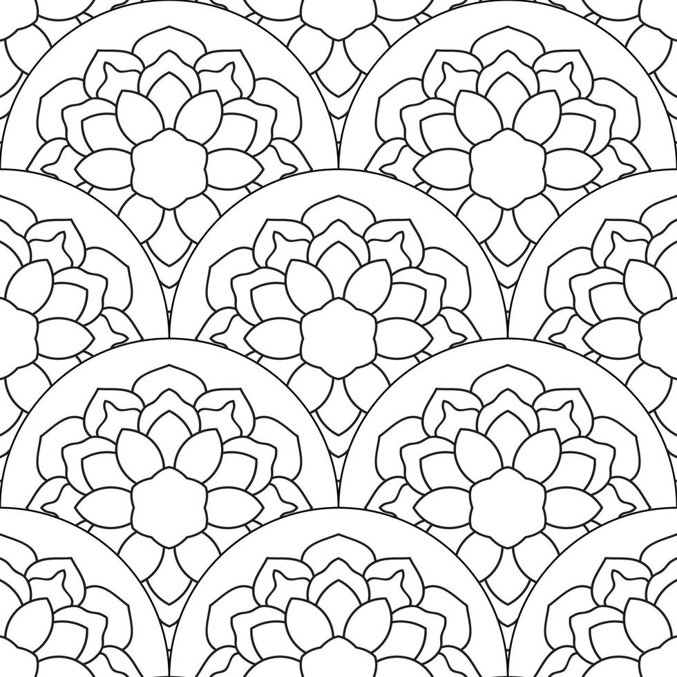 Abstract mandala fish scale seamless pattern. Ornamental tile, mosaic background. Floral patchwork infinity card. Arabic, Indian, ottoman motifs. vector