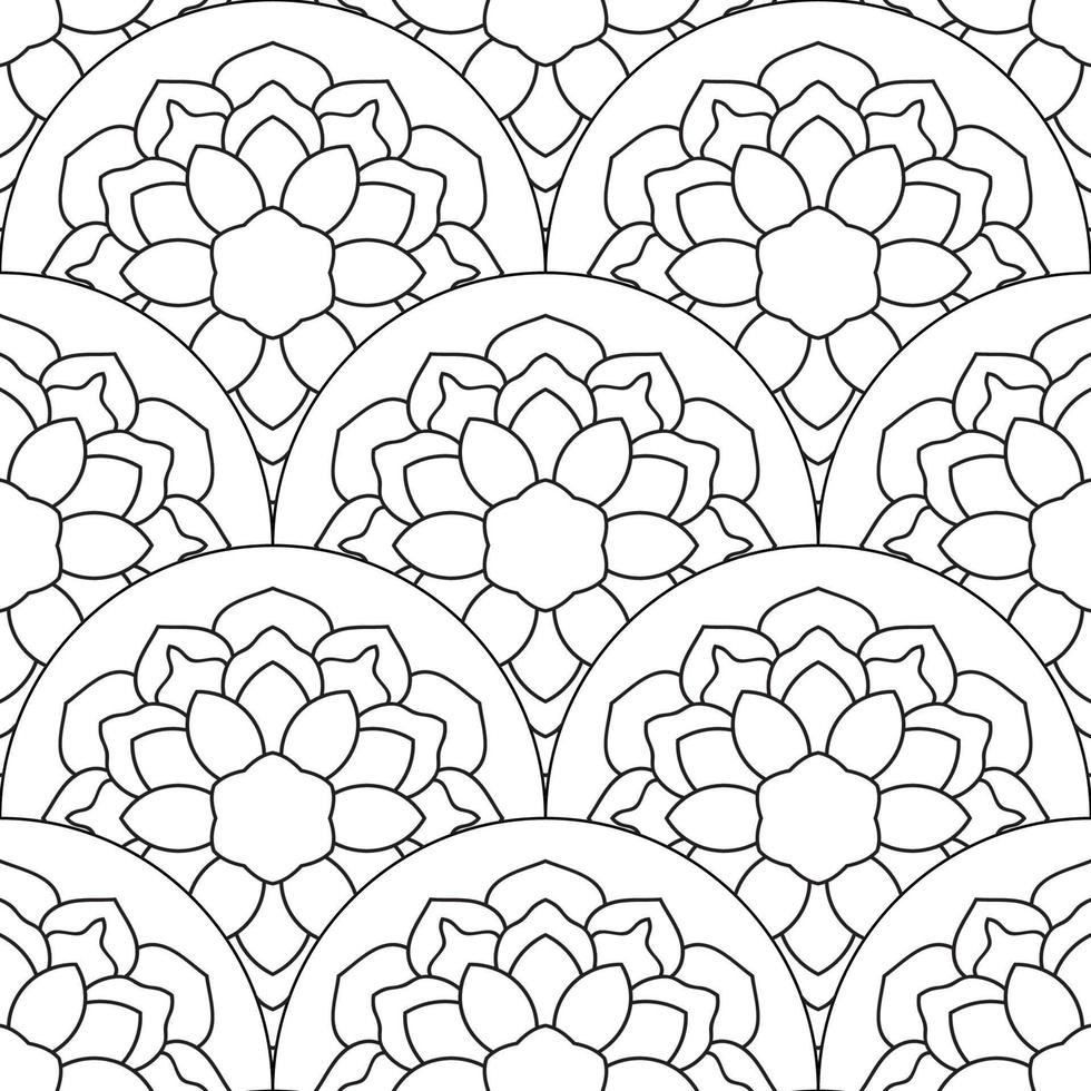 Abstract mandala fish scale seamless pattern. Ornamental tile, mosaic background. Floral patchwork infinity card. Arabic, Indian, ottoman motifs. vector