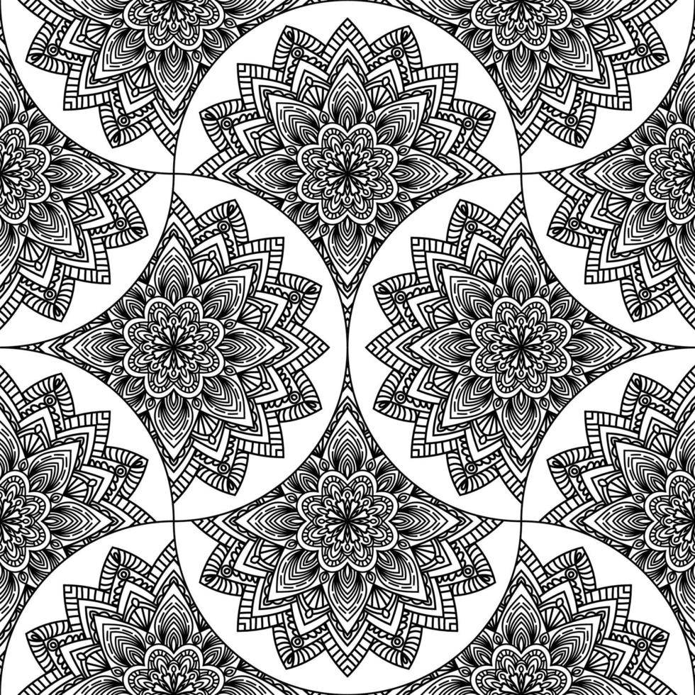 Abstract mandala fish scale seamless pattern. Ornamental tile, mosaic background. Floral patchwork infinity card. Arabic, Indian, ottoman motifs. vector