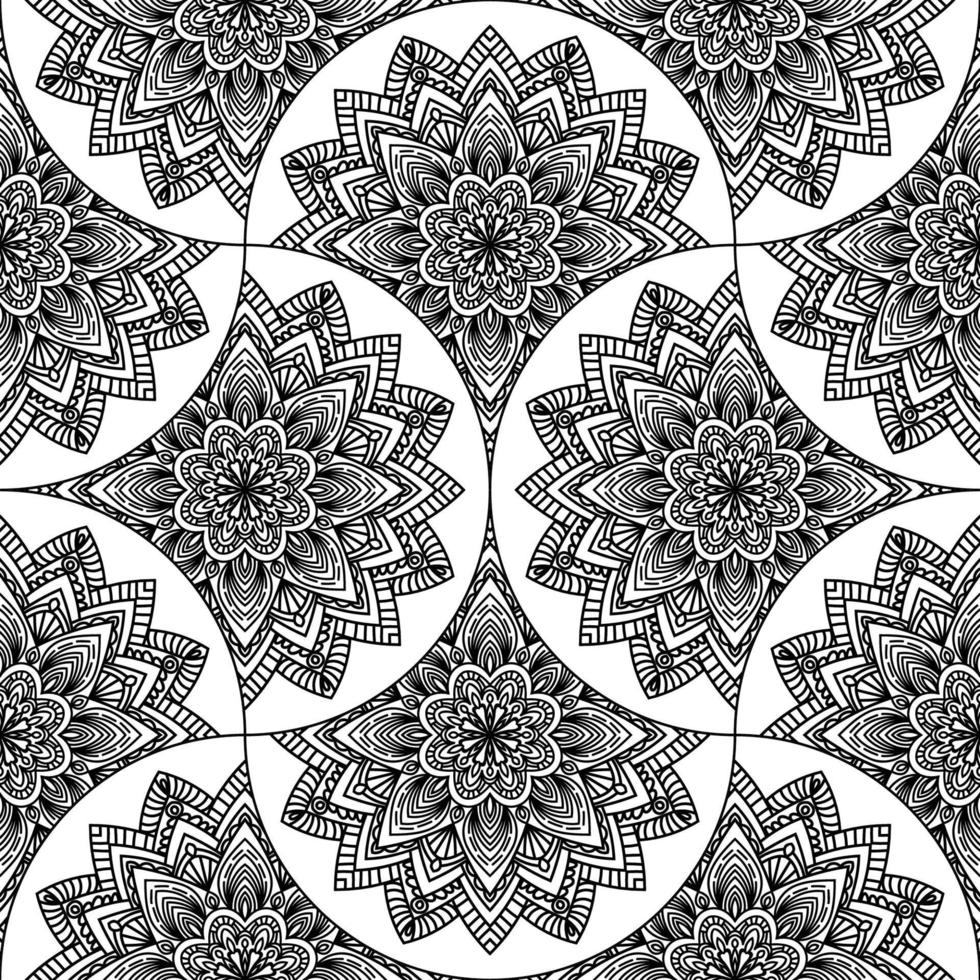 Abstract mandala fish scale seamless pattern. Ornamental tile, mosaic background. Floral patchwork infinity card. Arabic, Indian, ottoman motifs. vector