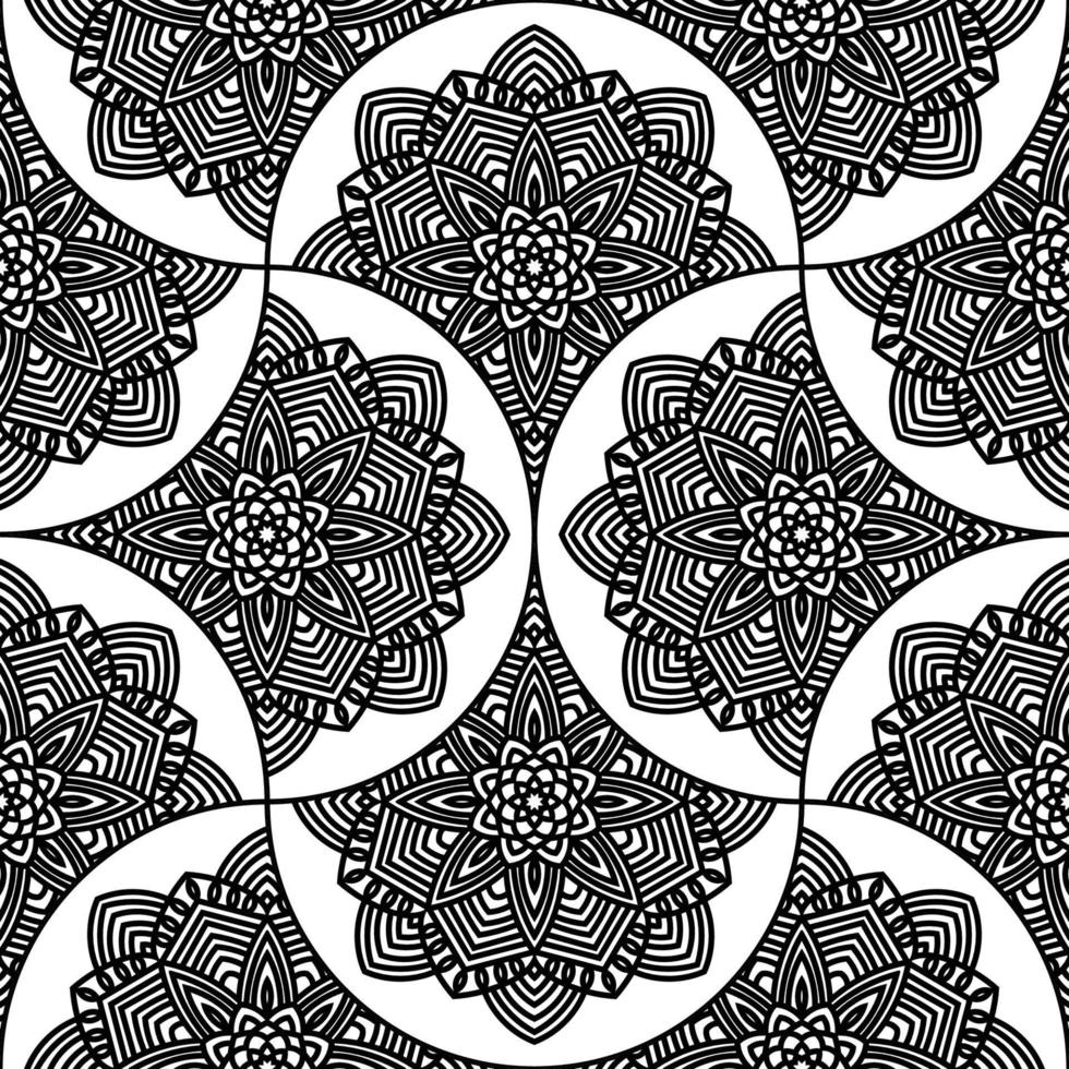 Abstract mandala fish scale seamless pattern. Ornamental tile, mosaic background. Floral patchwork infinity card. Arabic, Indian, ottoman motifs. vector