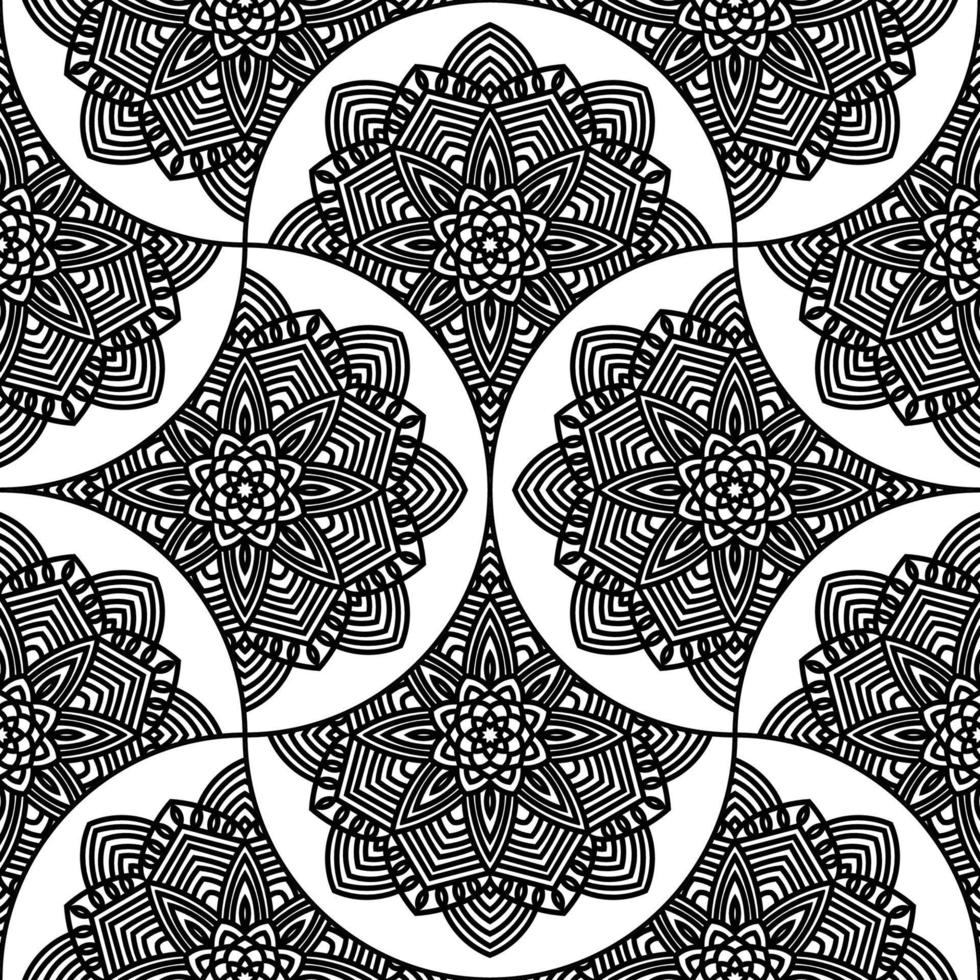 Abstract mandala fish scale seamless pattern. Ornamental tile, mosaic background. Floral patchwork infinity card. Arabic, Indian, ottoman motifs. vector