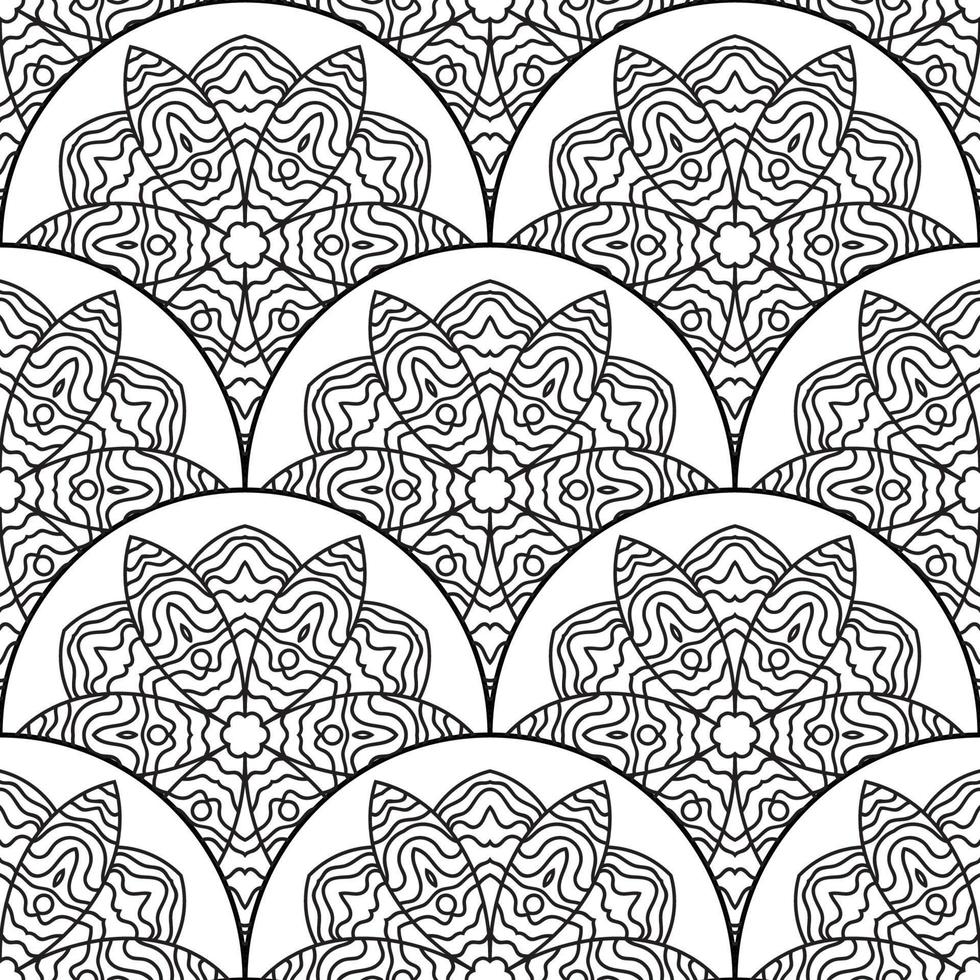 Abstract mandala fish scale seamless pattern. Ornamental tile, mosaic background. Floral patchwork infinity card. Arabic, Indian, ottoman motifs. vector