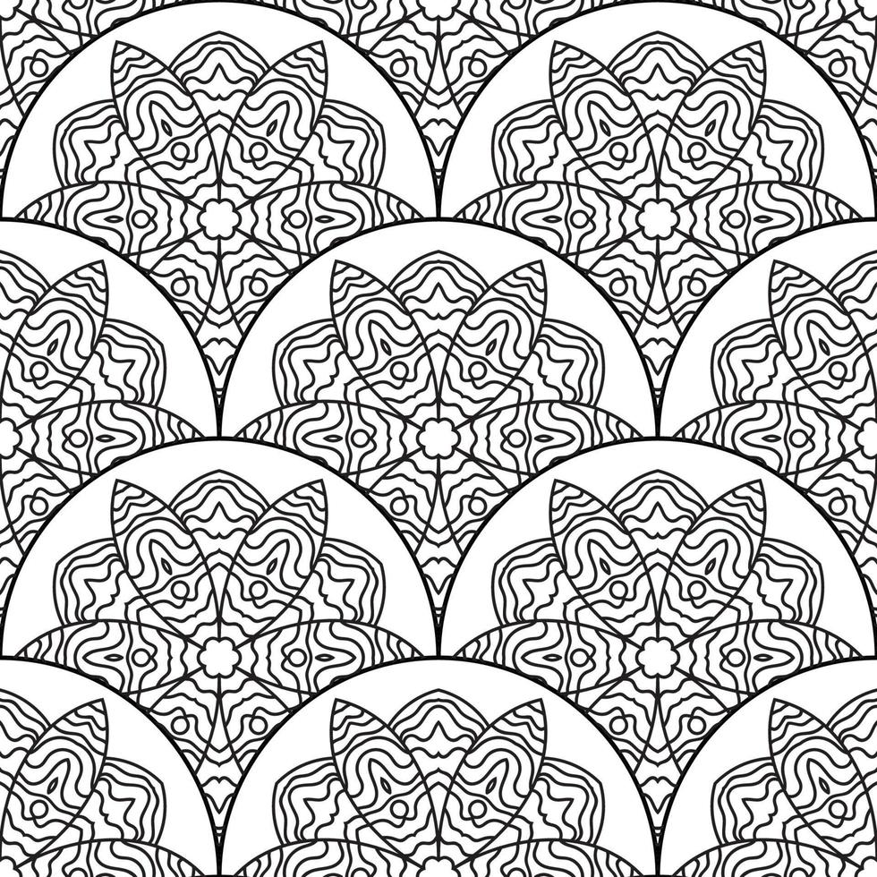 Abstract mandala fish scale seamless pattern. Ornamental tile, mosaic background. Floral patchwork infinity card. Arabic, Indian, ottoman motifs. vector