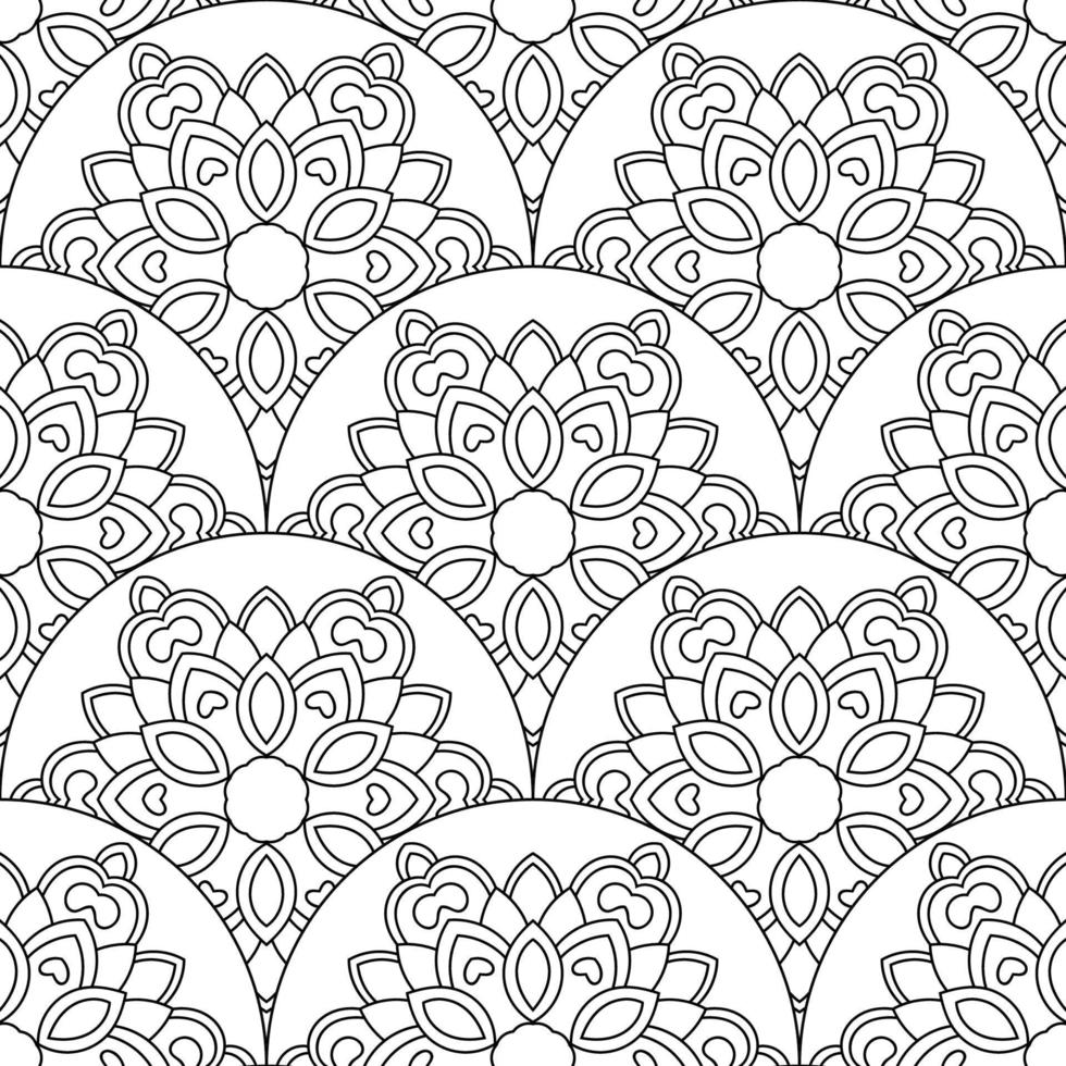 Abstract mandala fish scale seamless pattern. Ornamental tile, mosaic background. Floral patchwork infinity card. Arabic, Indian, ottoman motifs. vector