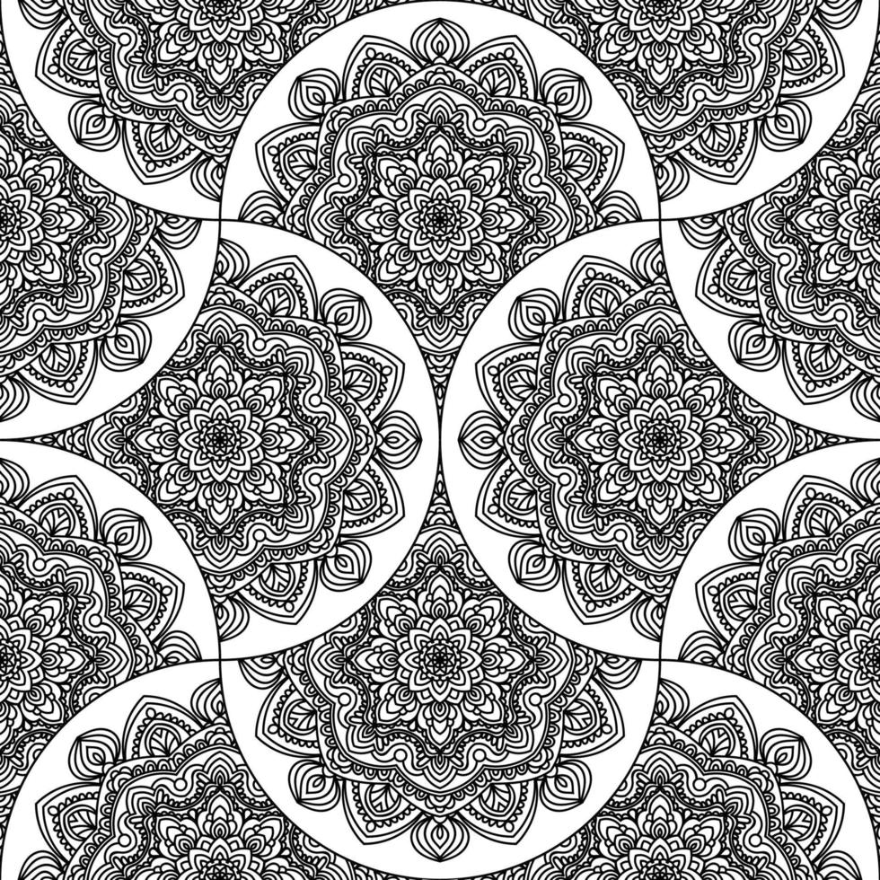 Abstract mandala fish scale seamless pattern. Ornamental tile, mosaic background. Floral patchwork infinity card. Arabic, Indian, ottoman motifs. vector
