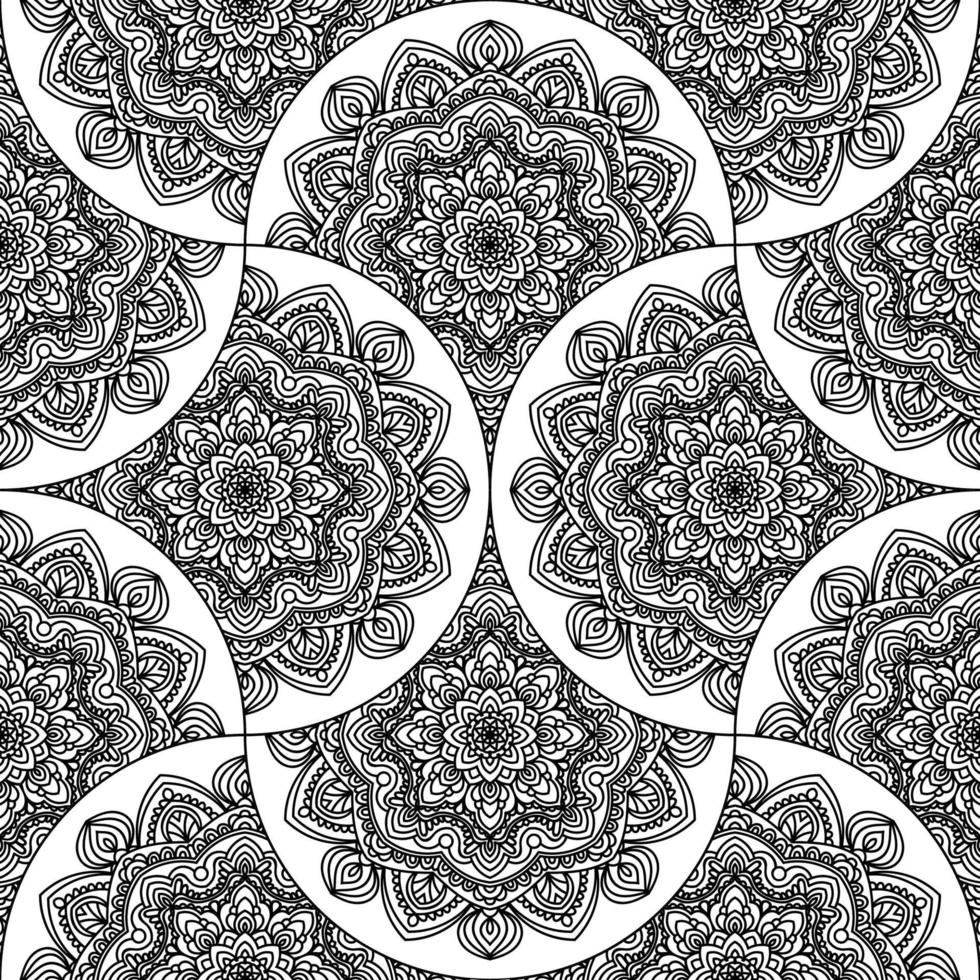 Abstract mandala fish scale seamless pattern. Ornamental tile, mosaic background. Floral patchwork infinity card. Arabic, Indian, ottoman motifs. vector