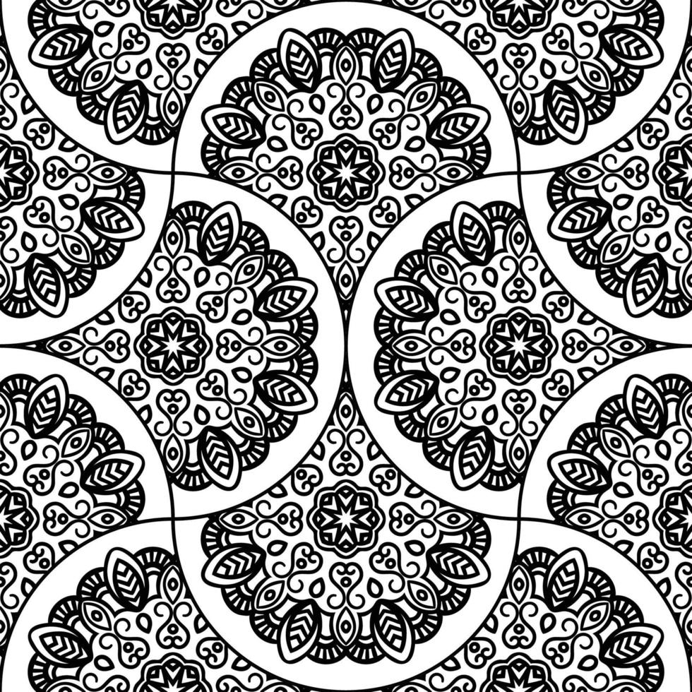 Abstract mandala fish scale seamless pattern. Ornamental tile, mosaic background. Floral patchwork infinity card. Arabic, Indian, ottoman motifs. vector