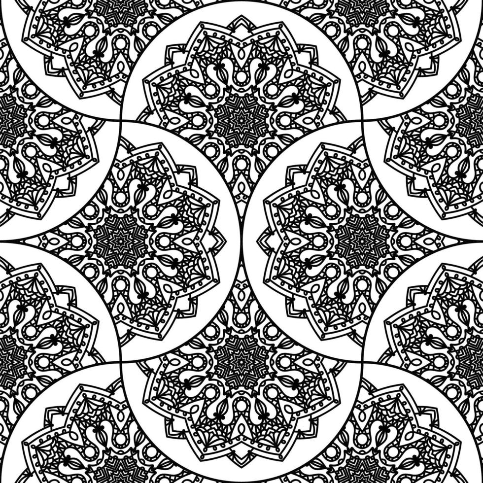 Abstract mandala fish scale seamless pattern. Ornamental tile, mosaic background. Floral patchwork infinity card. Arabic, Indian, ottoman motifs. vector