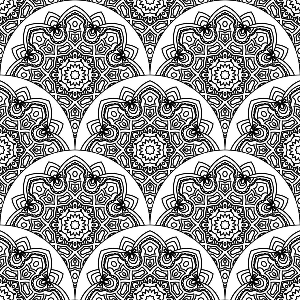 Abstract mandala fish scale seamless pattern. Ornamental tile, mosaic background. Floral patchwork infinity card. Arabic, Indian, ottoman motifs. vector