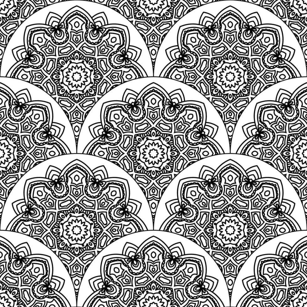 Abstract mandala fish scale seamless pattern. Ornamental tile, mosaic background. Floral patchwork infinity card. Arabic, Indian, ottoman motifs. vector