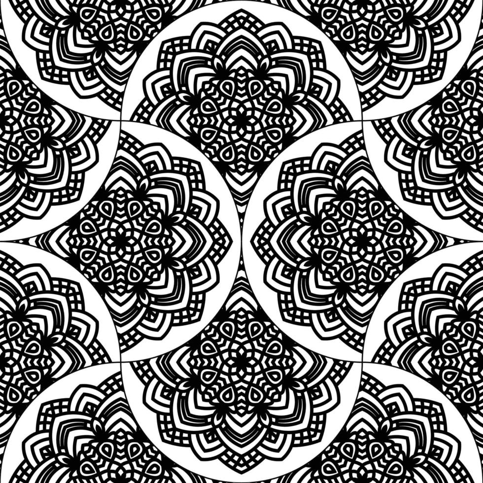 Abstract mandala fish scale seamless pattern. Ornamental tile, mosaic background. Floral patchwork infinity card. Arabic, Indian, ottoman motifs. vector