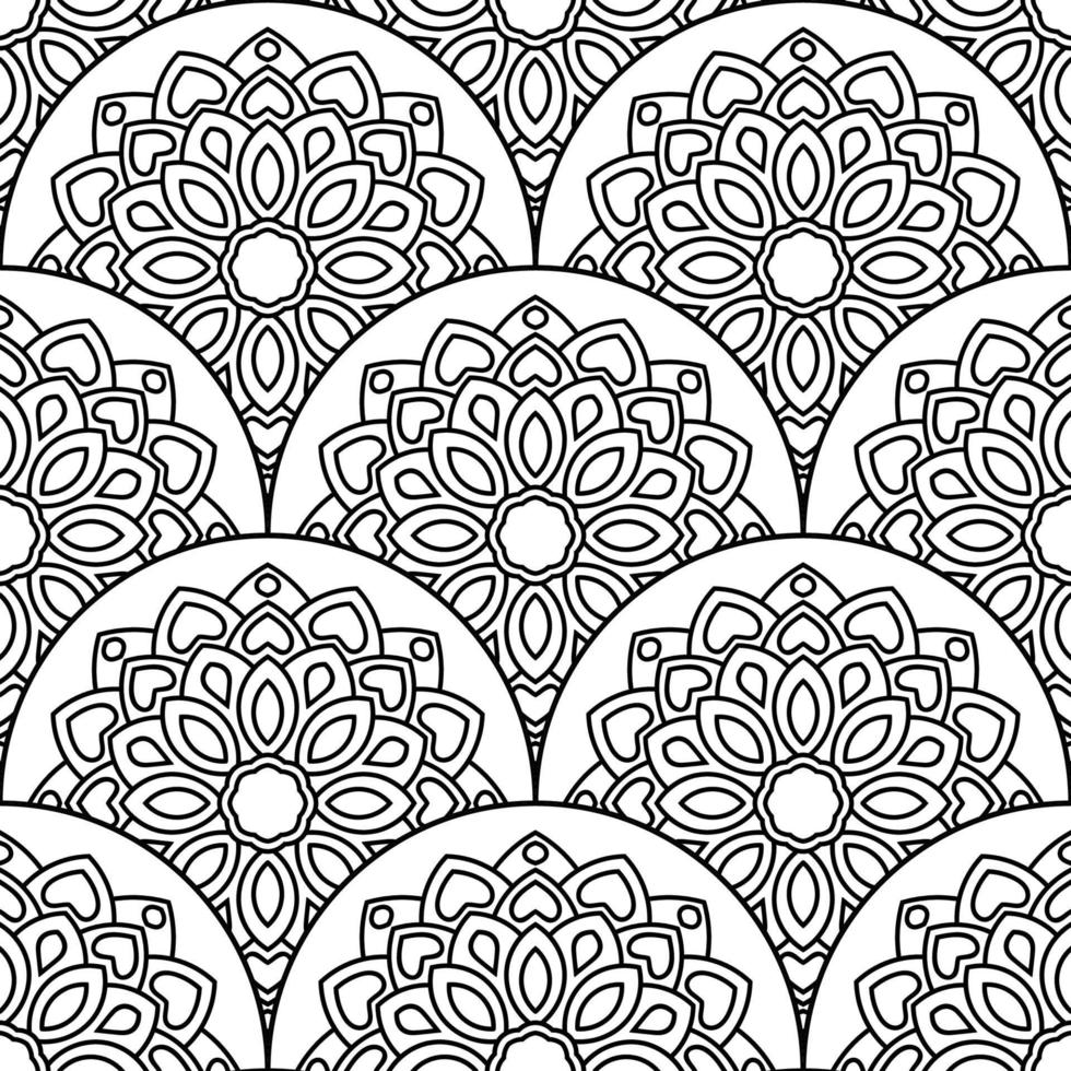 Abstract mandala fish scale seamless pattern. Ornamental tile, mosaic background. Floral patchwork infinity card. Arabic, Indian, ottoman motifs. vector