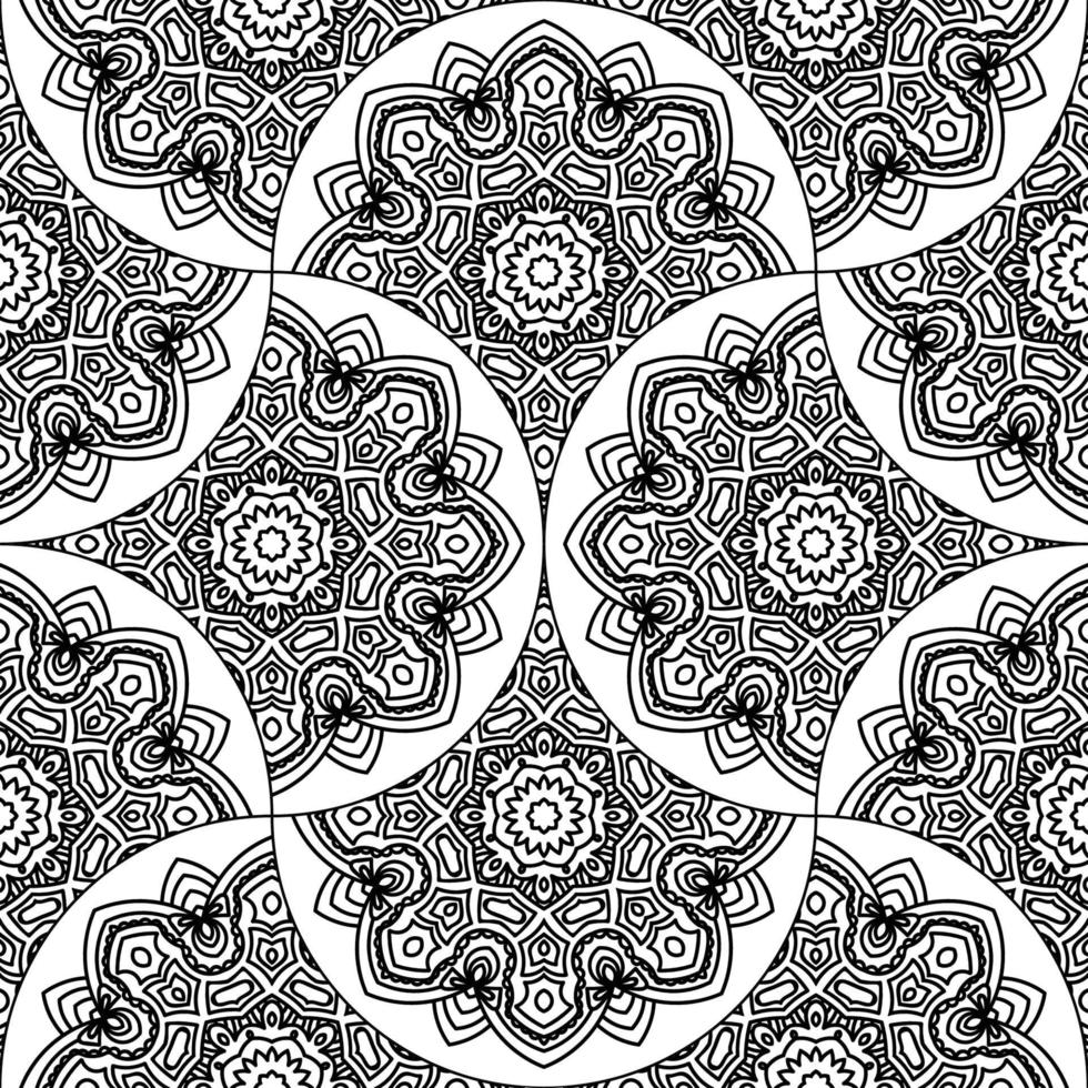 Abstract mandala fish scale seamless pattern. Ornamental tile, mosaic background. Floral patchwork infinity card. Arabic, Indian, ottoman motifs. vector