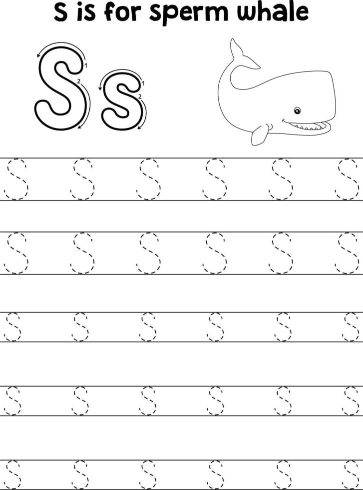 Sperm Whale Animal Tracing Letter ABC Coloring S vector