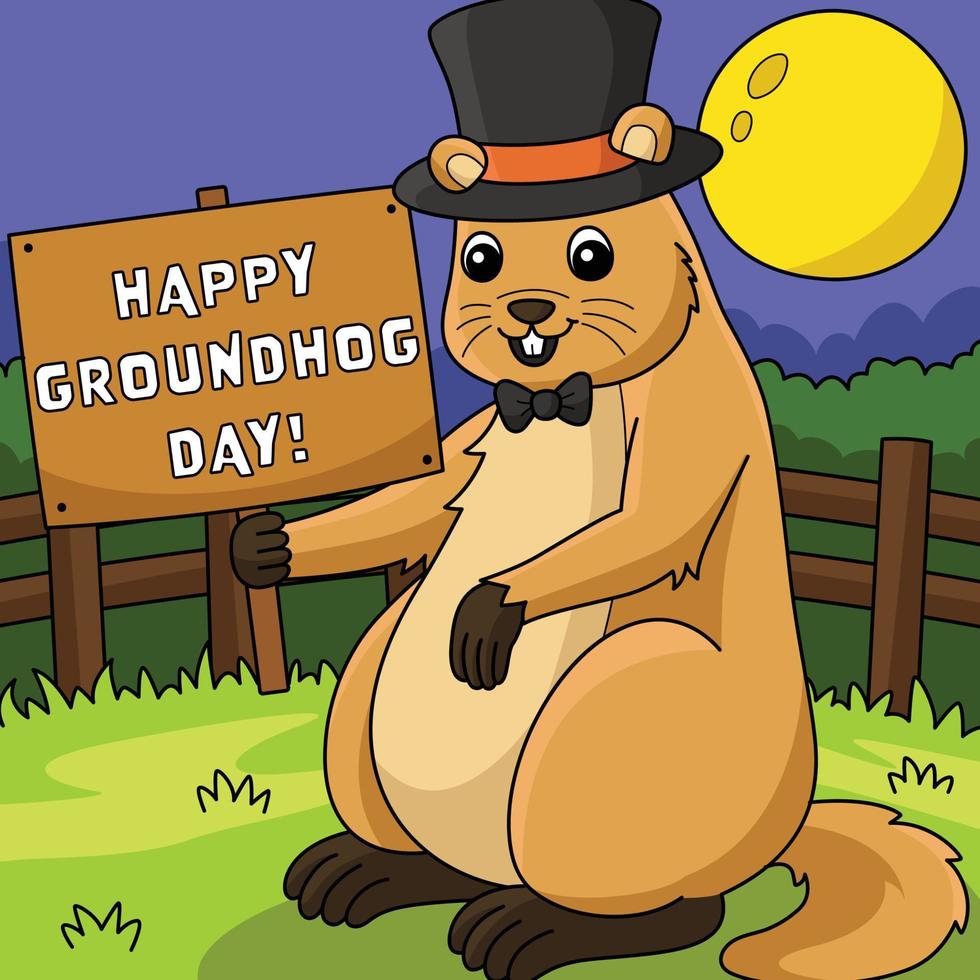 Groundhog with Hat Colored Cartoon Illustration vector