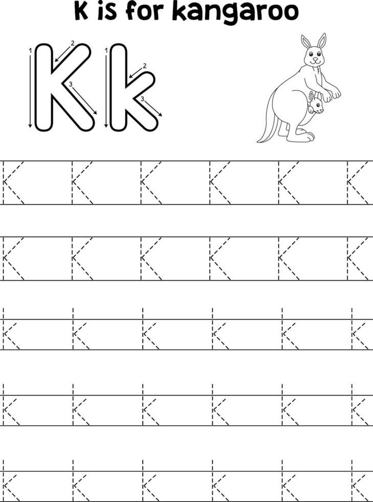 Kangaroo with Kid Tracing Letter ABC Coloring K vector