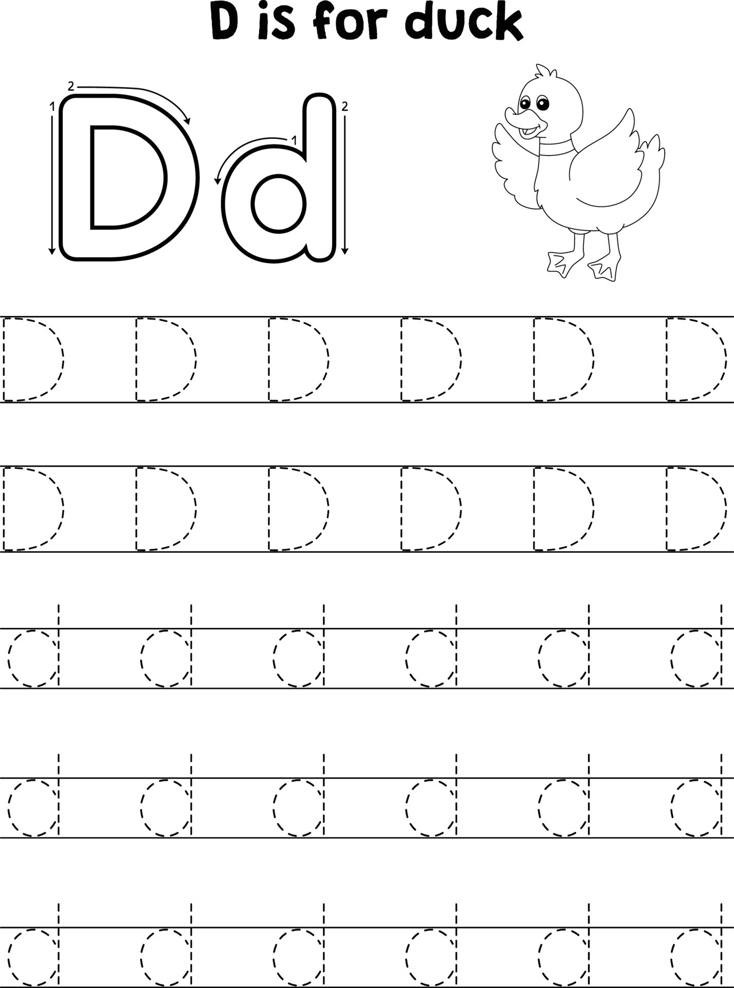 Duck Animal Tracing Letter ABC Coloring Page D 20002760 Vector Art at ...