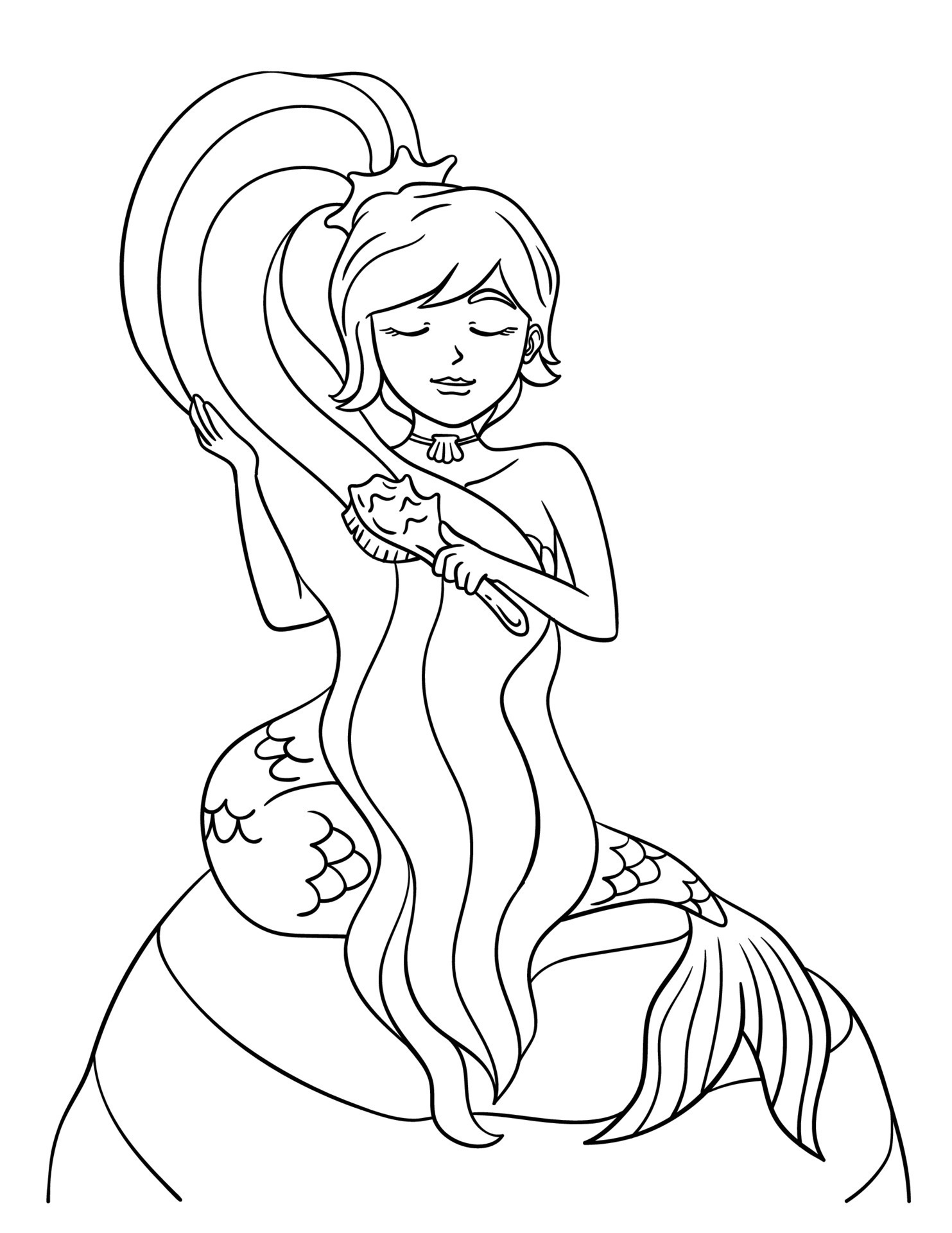 Mermaid Brushing Hair Isolated Coloring Page 20002769 Vector Art at Vecteezy