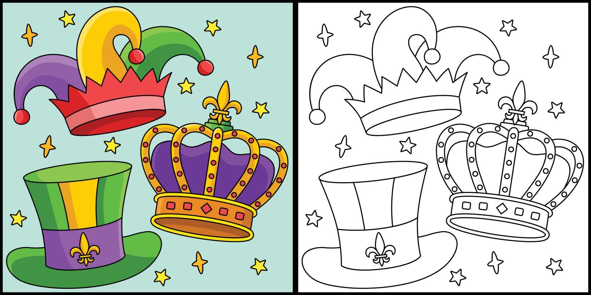 Mardi Gras King Crown and Jester Hat Illustration vector