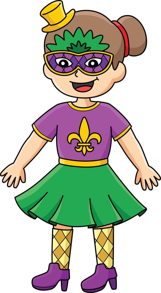 Mardi Gras Girl with Mask Cartoon Colored Clipart vector