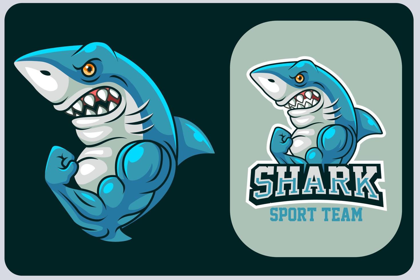 Strong shark cartoon design template vector