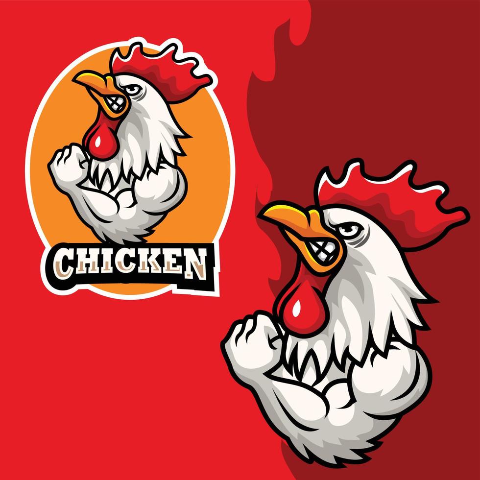 dibujos animados fuerte pollo mascota diseño modelo vector