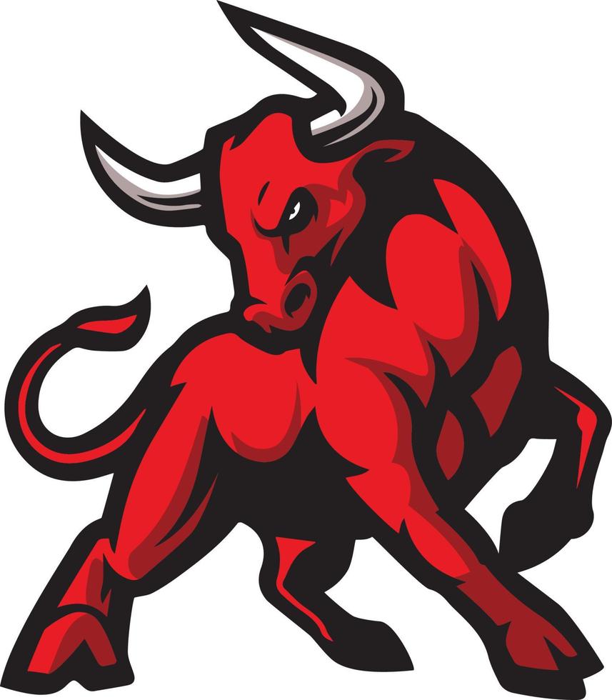 Cartoon angry red bull mascot vector