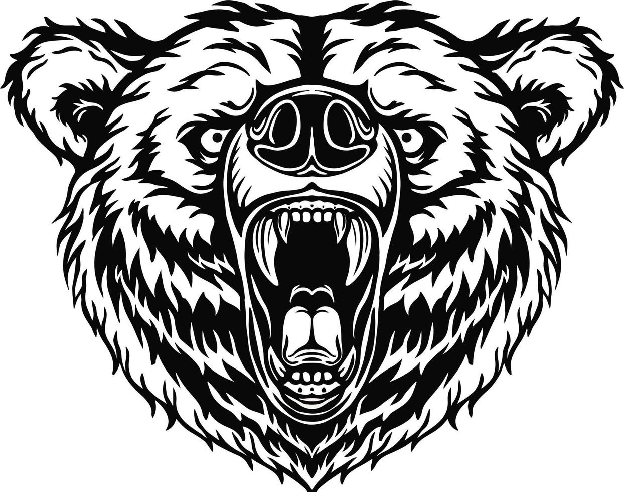 Cartoon angry bear head roaring vector