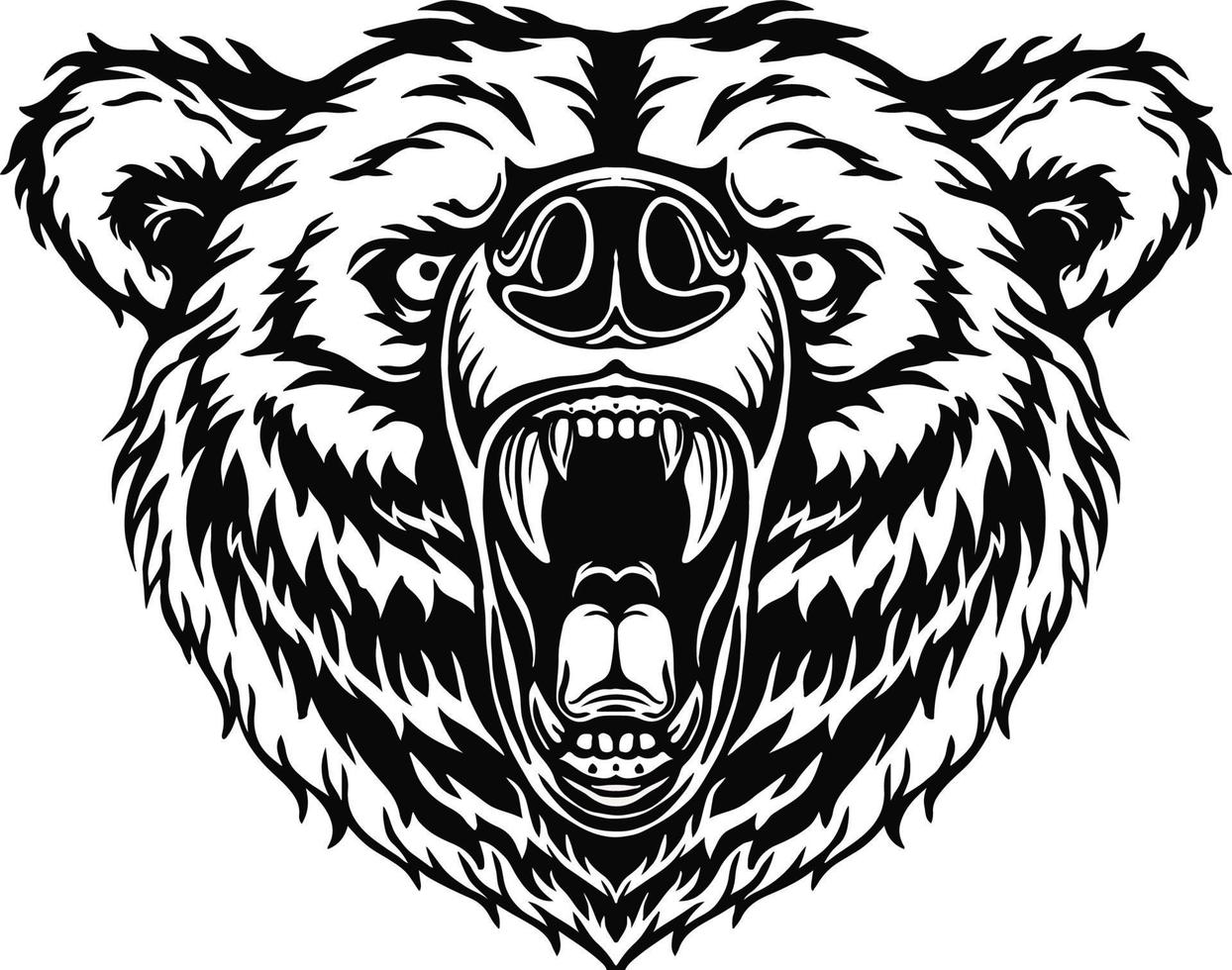 Cartoon angry bear head roaring vector