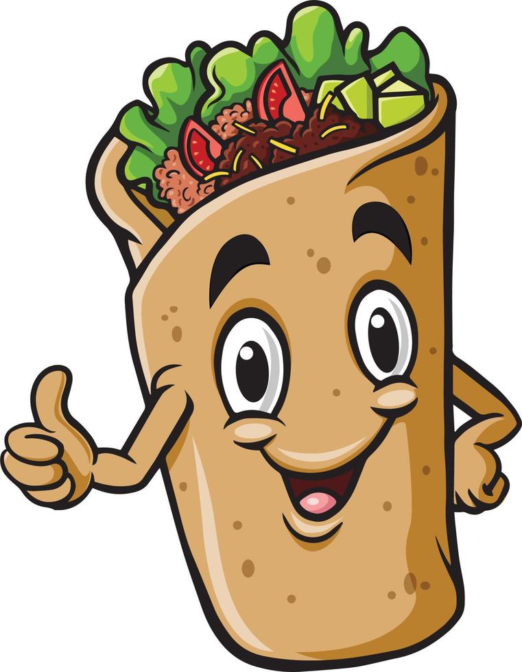 Cartoon burrito or kebab mascot design vector
